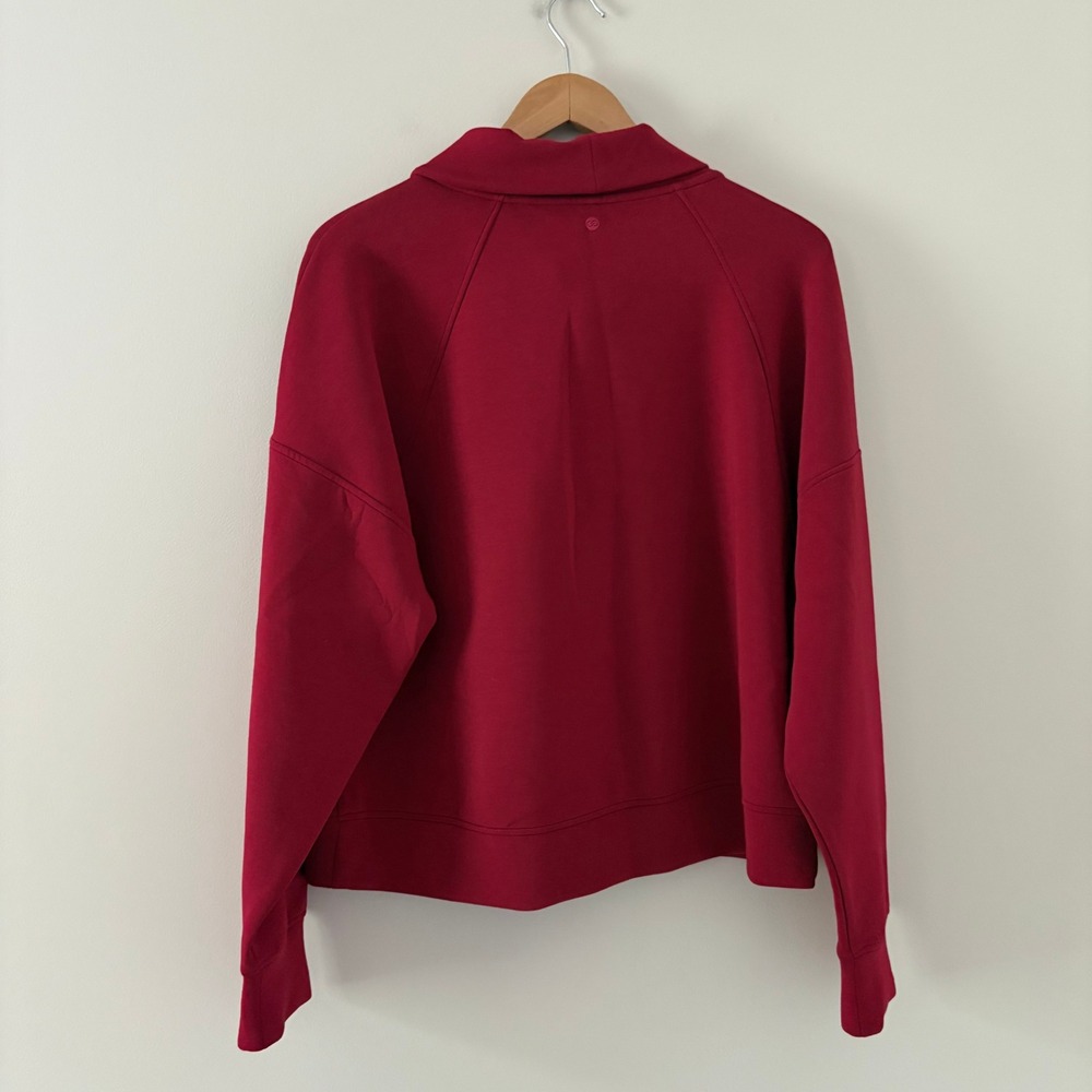 Calia Pullover 1/4 Zip Soft Scuba Sweatshirt L Red Funnel Neck Kangaroo Pocket - Picture 4 of 11